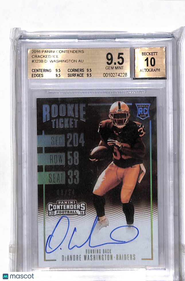 2016 Panini Contenders Sepia Cracked Ice DeAndre Washington #323 BGS 9.5 Auto 10