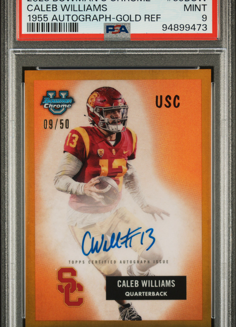2023 Bowman University Chrome 1955 Auto Caleb Williams #55BCW Gold 09/50 PSA 9