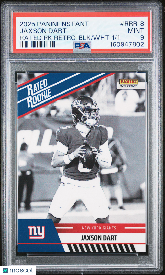 2025 Panini Instant NFL Rated Rookie Retro Jaxson Dart Black White 1/1 PSA 9