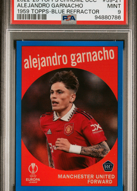 2022-23 Topps Chrome1959 Topps Alejandro Garnacho Blue Refractor / 150 PSA 9