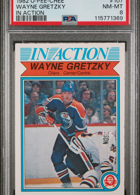 1982 O-Pee-Chee Wayne Gretzky #107 In Action PSA 8