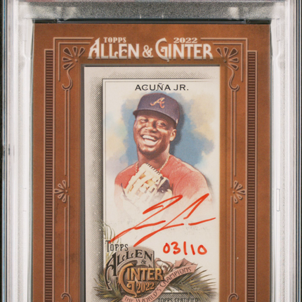 2022 Topps Allen & Ginter Mini Ronald Acuna JR. #MARAJ Red Ink PSA 8 Auto