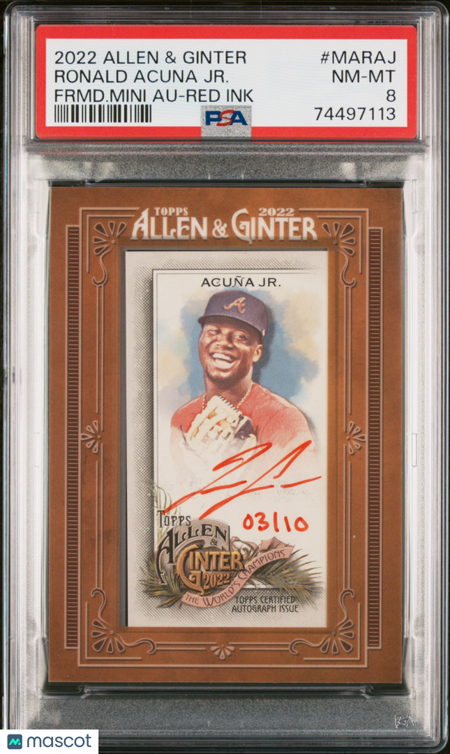 2022 Topps Allen & Ginter Mini Ronald Acuna JR. #MARAJ Red Ink PSA 8 Auto