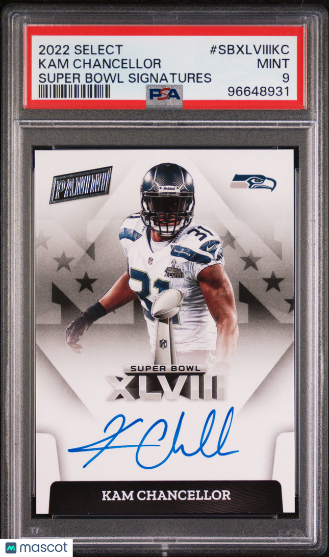 2022 Panini Select Super Bowl Signatures Kam Chancellor #SBXLVIIIKC PSA 9 Auto