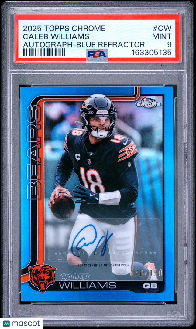 2025 Topps Chrome Caleb Williams #CW Blue Refractor 078/150 PSA 9 Auto