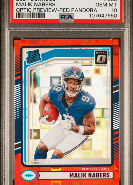 2024 Panini Donruss Malik Nabers #383 Optic Preview Red Pandora PSA 10