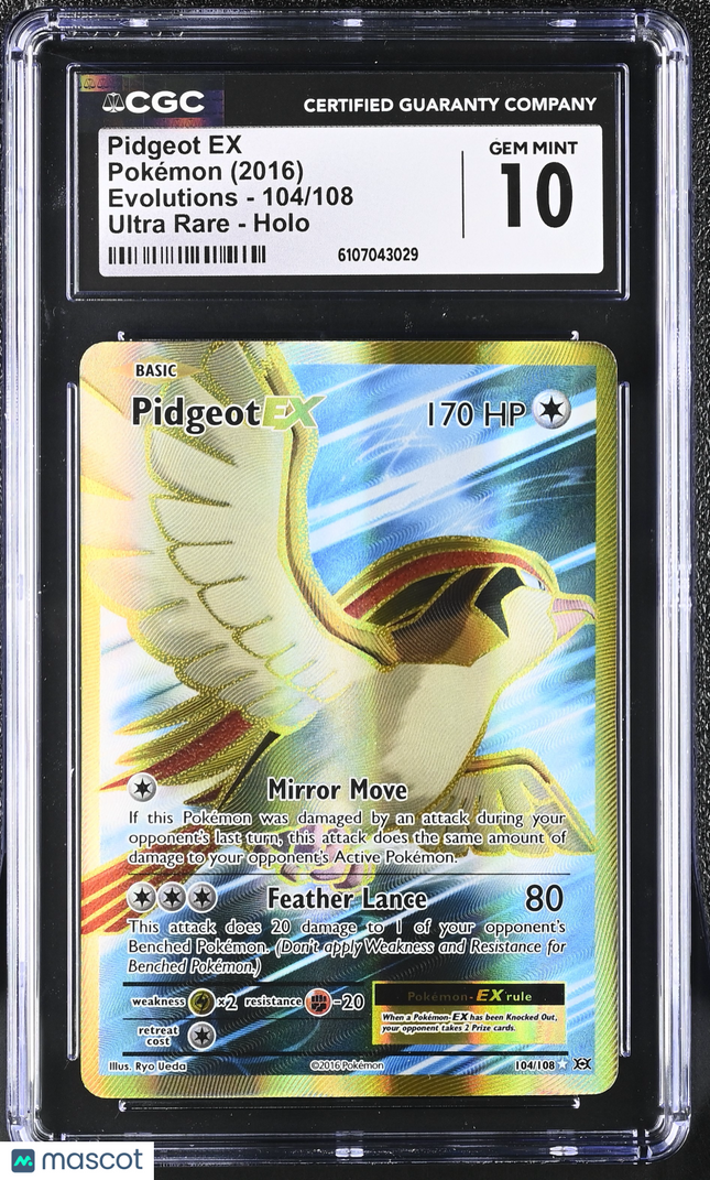 2016 Pokemon Evolutions Pidgeot EX Ultra Rare CGC 10 #104/108