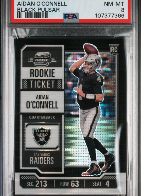 2023 Panini Contenders Optic Aidan O'connell #59 Black Pulsar PSA 8