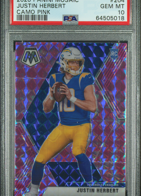 2020 Panini Mosaic Justin Herbert #204 Camo Pink PSA 10