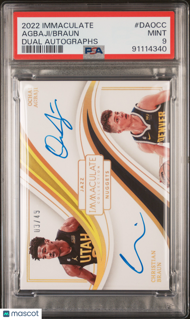 2022 Panini Immaculate Dual Auto Christian Braun Ochai Agbaji #DAOCC 03/49 PSA 9