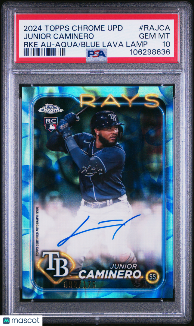 2024 Topps Chrome Auto Junior Caminero #RAJCA Aqua Blue Lava Lamp /175 PSA 10