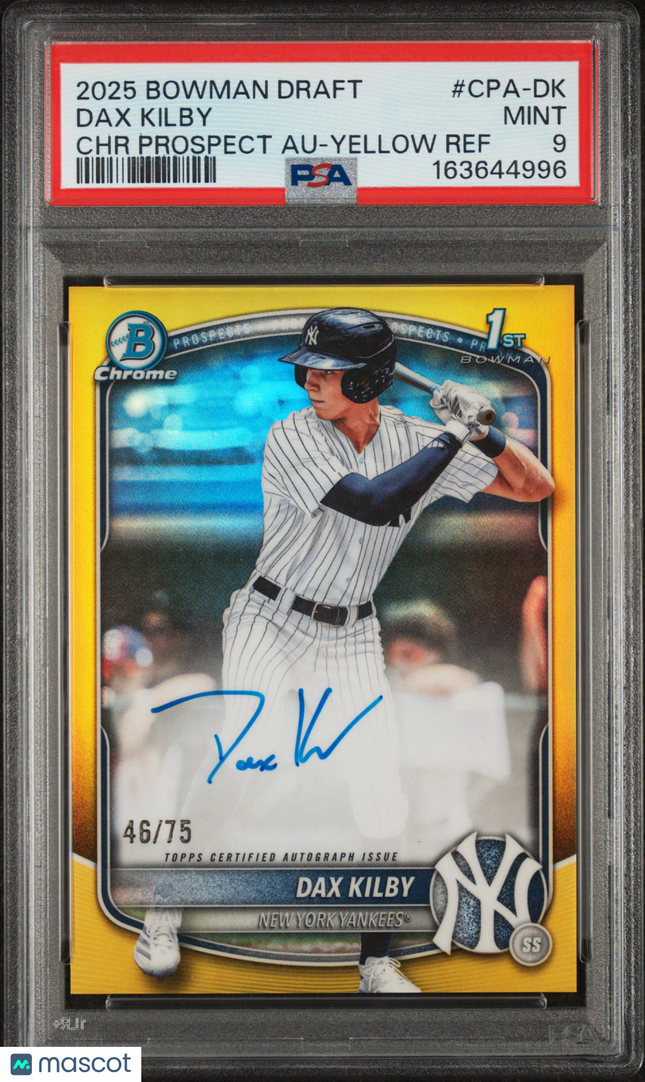2025 Bowman Chrome Dax Kilby #CPA-DK Yellow 46/75 PSA 9 Auto