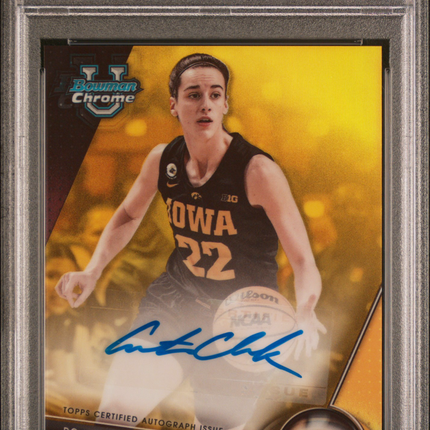 2023 Bowman University Chrome Caitlin Clark Yellow Refractor /75 PSA 10 Auto
