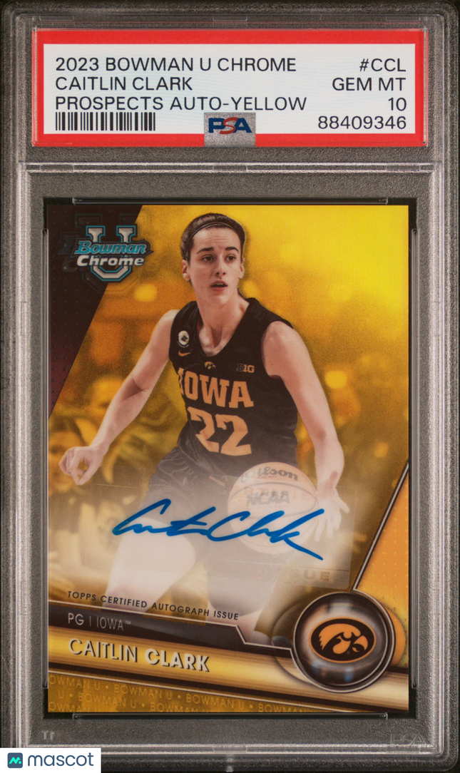 2023 Bowman University Chrome Caitlin Clark Yellow Refractor /75 PSA 10 Auto