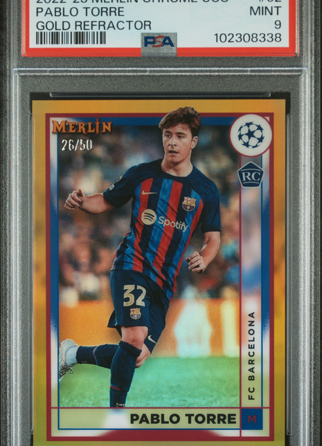 2022-23 Topps Merlin Chrome UEFA Club Pablo Torre #52 Gold Refractor /50 PSA 9