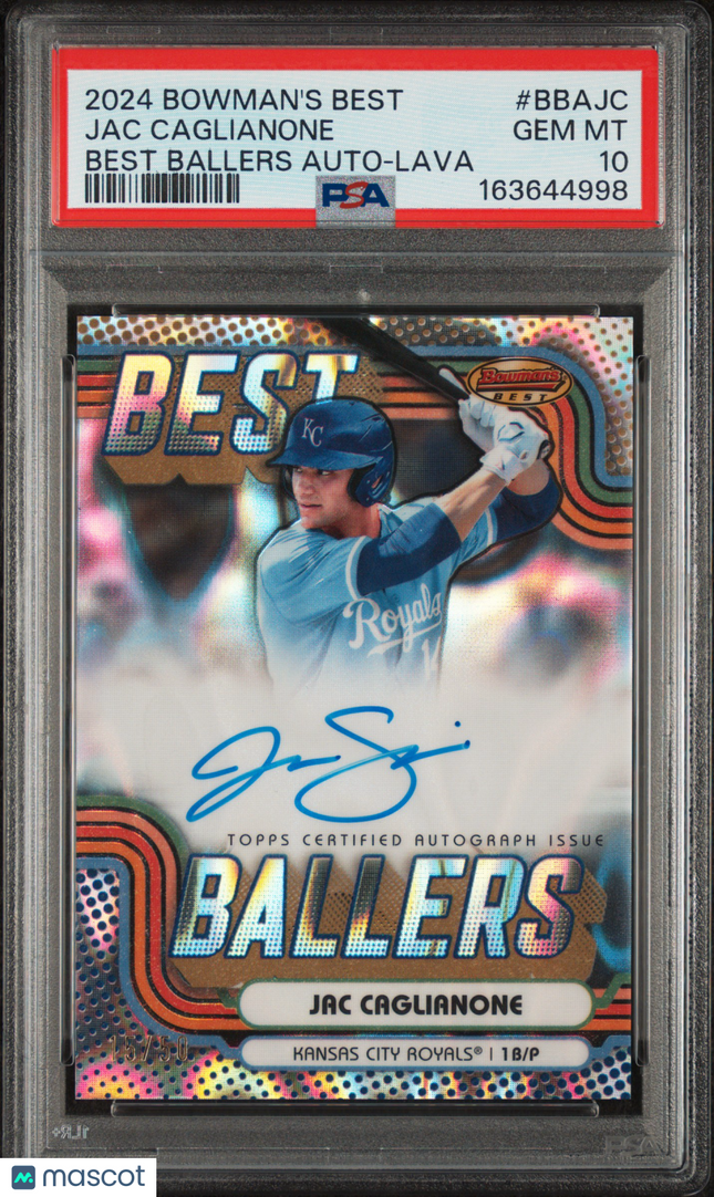 2024 Bowman's Best Best Ballers Jac Caglianone #BBAJC Lava 15/50 PSA 10 Auto