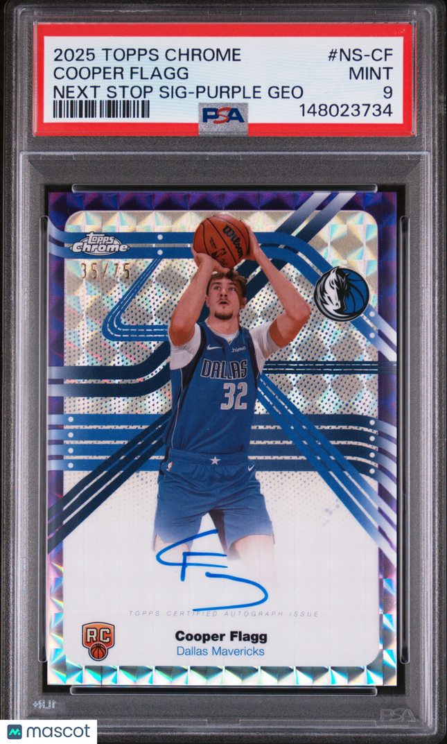 2025 Topps Chrome Next Stop Cooper Flagg #NS-CF Purple Geo Auto /75 PSA 9