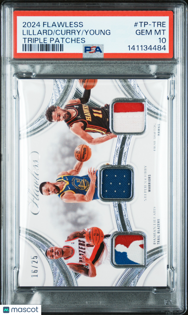 2024 Flawless Triple Young Stephen Curry Damian Lillard Logoman Patch /25 PSA 10