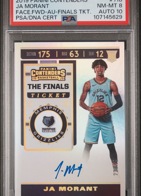 2019 Panini Contenders Ja Morant #118 Face. FWD Au Finals TKT. PSA 8 Auto 10