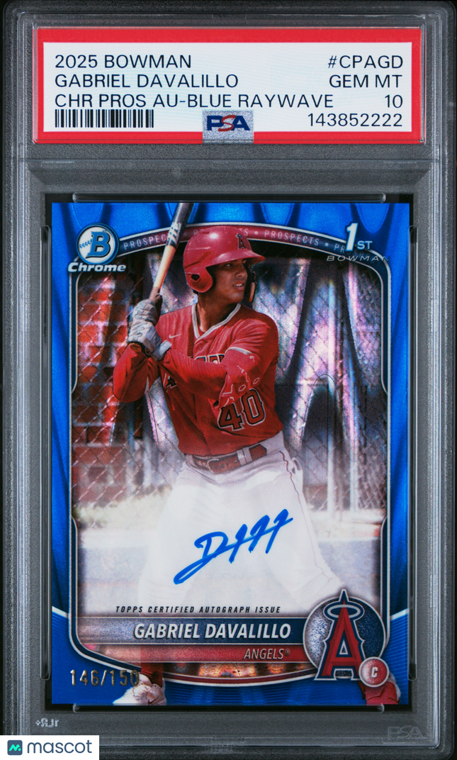 2025 Bowman Chrome Auto Gabriel Davalillo #CPAGD Blue Raywave 146/150 PSA 10