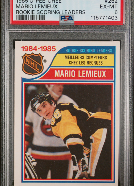 1985 O-Pee-Chee Mario Lemieux #262 Rookie Scoring Leaders PSA 6
