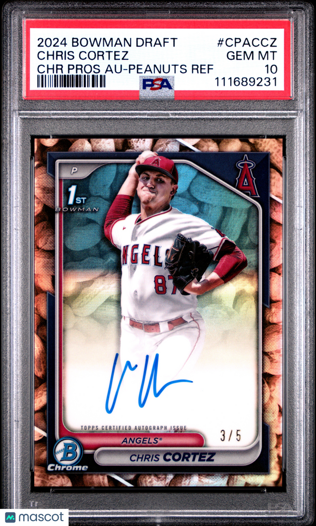 2024 Bowman Draft Chrome Auto Chris Cortez #CPACCZ Peanuts Ref /5 PSA 10