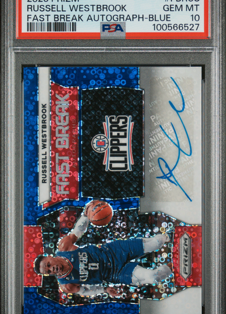 2023 Panini Prizm Fast Break Autographs Russell Westbrook #FBRUS Blue PSA 10