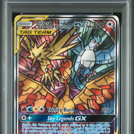 2019 Pokemon Moltres, zapdos, articuno stained glass-F.A. PSA 10 #SM210