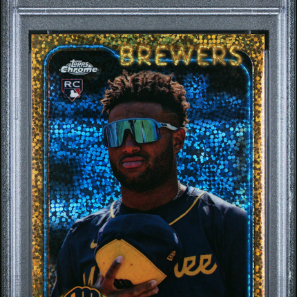 2024 Topps Chrome Jackson Chourio #161 Variation Gold Speckle Ref /50 PSA 9