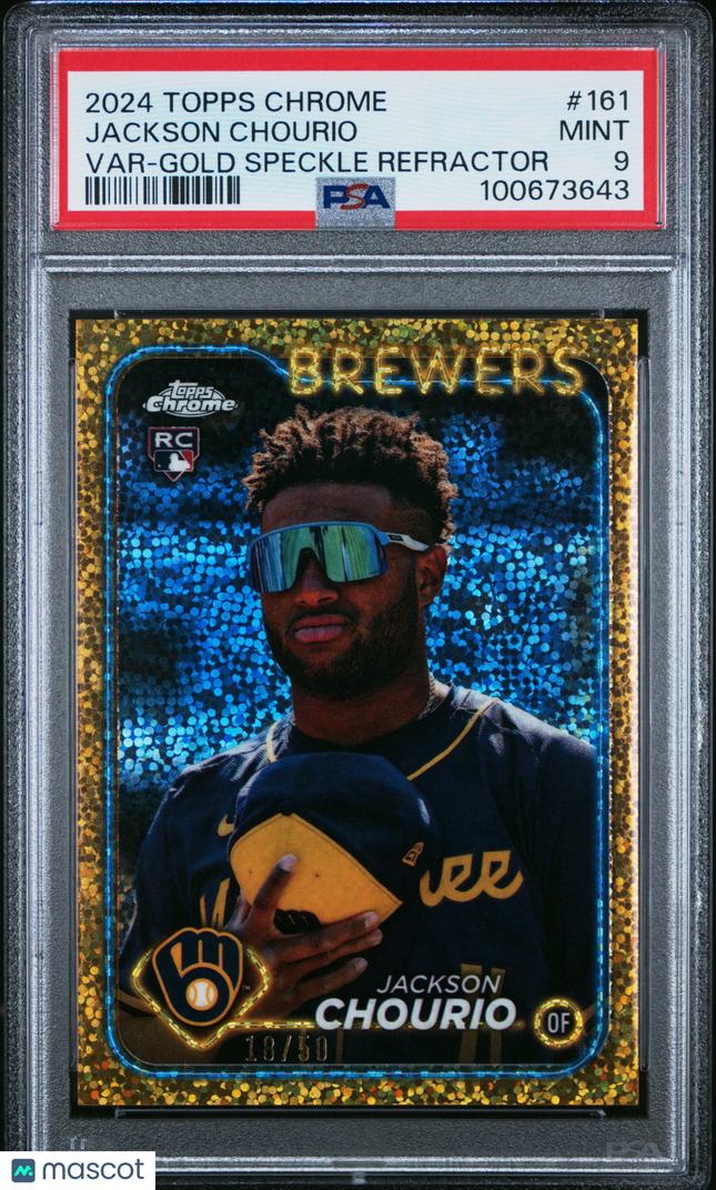 2024 Topps Chrome Jackson Chourio #161 Variation Gold Speckle Ref /50 PSA 9