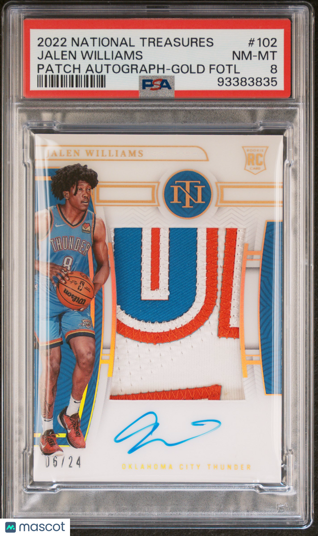 2022 National Treasures Jalen Williams #102 Patch Gold Fotl 06/24 PSA 8 Auto