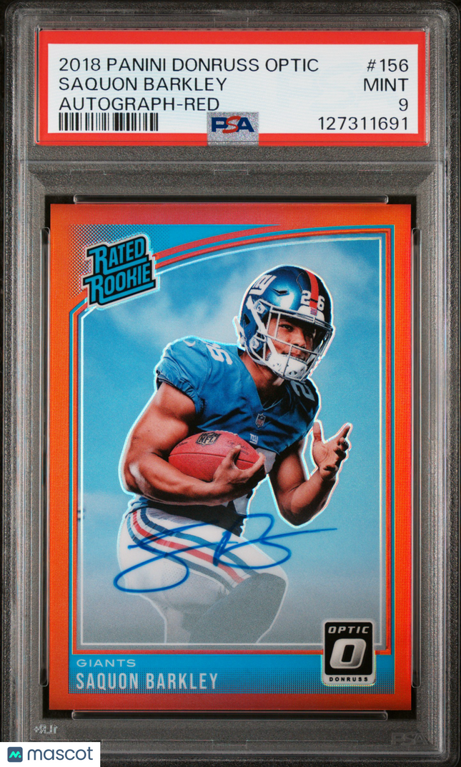 2018 Panini Donruss Optic Saquon Barkley #156 44/50 Red PSA 9 Auto