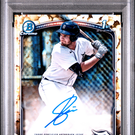 2025 Bowman Chrome Autographs Josue Briceno #CPAJB Popcorn PSA 8 Auto /5