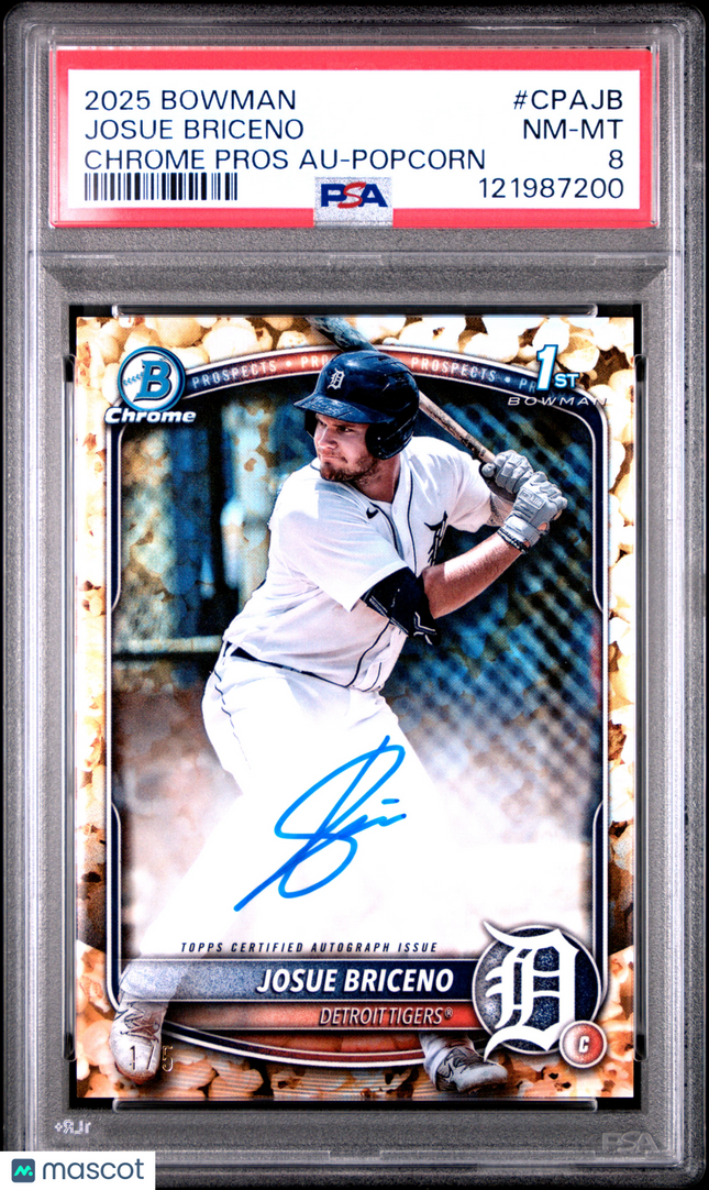2025 Bowman Chrome Autographs Josue Briceno #CPAJB Popcorn PSA 8 Auto /5