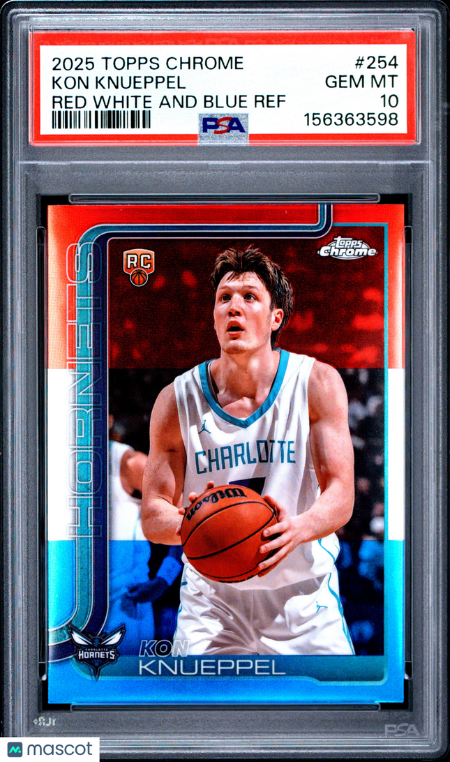 2025 Topps Chrome Kon Knueppel #254 Red White And Blue Ref PSA 10