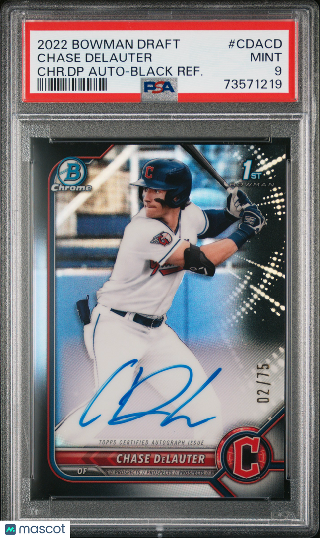 2022 Bowman Draft Chrome Chase Delauter #CDACD Black Refractor /75 PSA 9 Auto