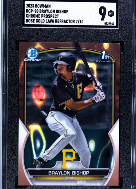 2023 Bowman Chrome 1st Rose Gold Lava /10 Braylon Bishop #BCP-90 SGC 9