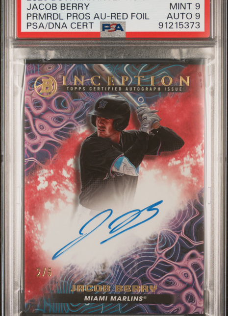 2023 Bowman Inception Primordial Auto Jacob Berry Red Foil /5 PSA 9 Auto 9