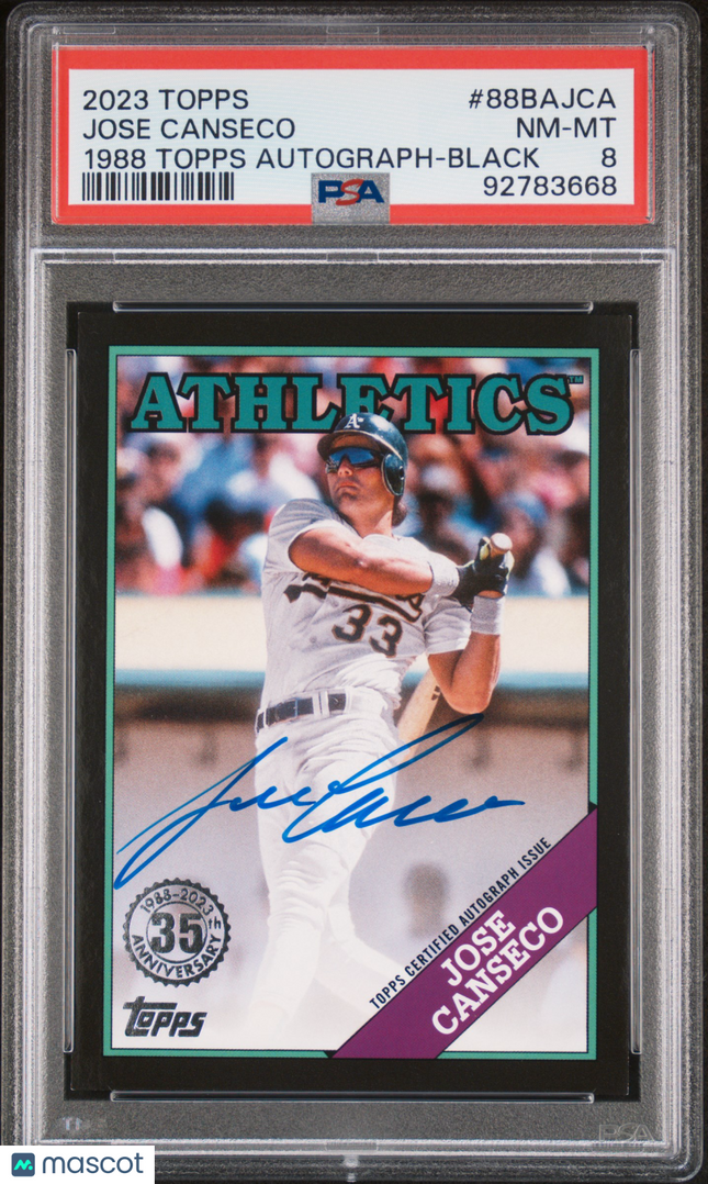 2023 Topps 1988 Topps Baseball Jose Canseco #88BAJCA Black PSA 8 Auto /199