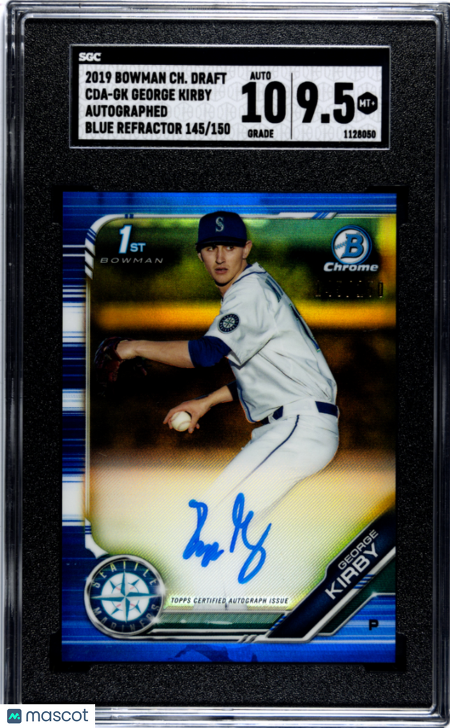 2019 Bowman Chrome Draft George Kirby #CDAGK Blue Refractor /150 SGC 9.5 Auto 10