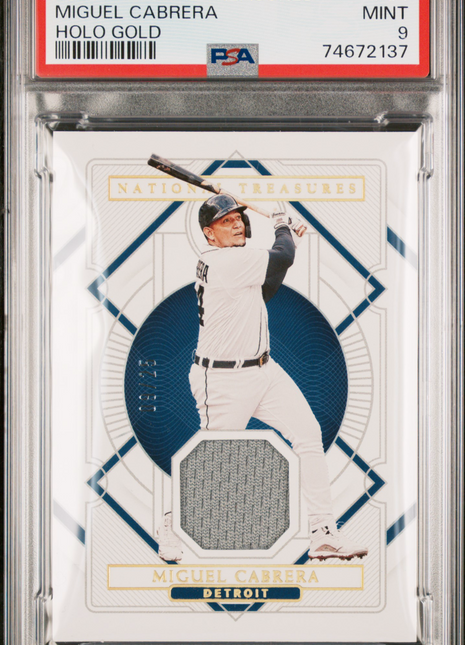 2021 Panini National Treasures Miguel Cabrera #34 Holo Gold PSA 9