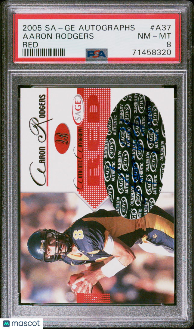 2005 SaGe Autographs Aaron Rodgers #A37 Red PSA 8 Rc Auto /200