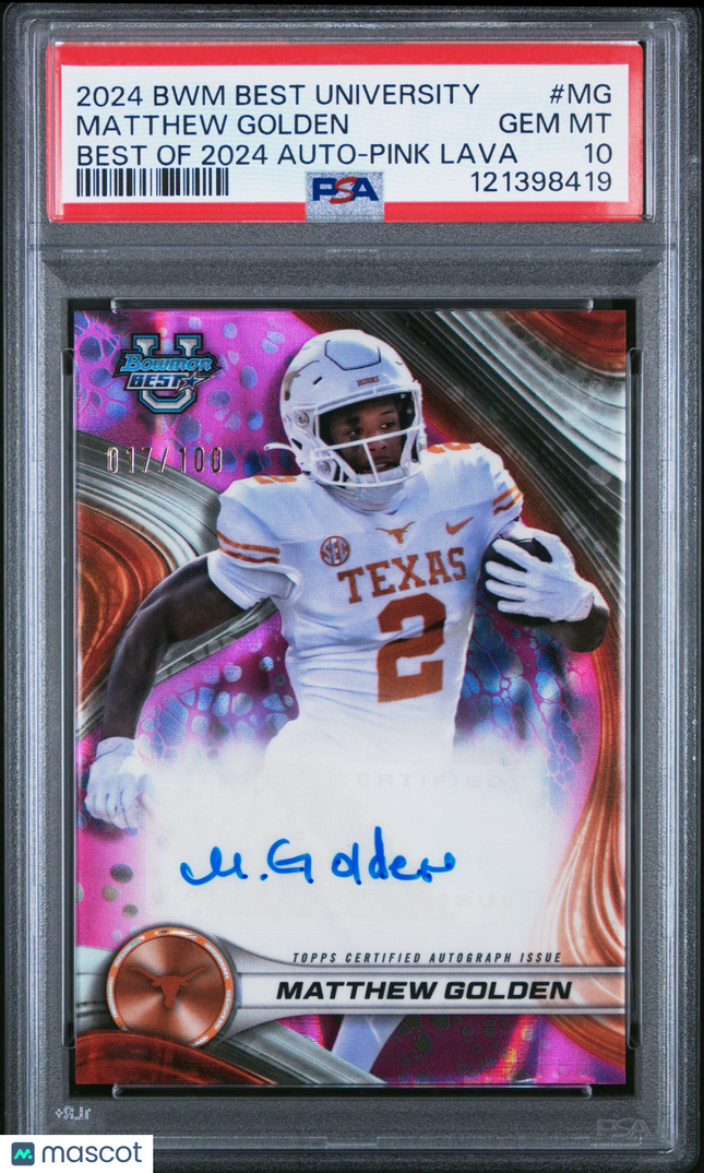 2024 Bowman Best University Auto Matthew Golden #MG Pink Lava /100 PSA 10