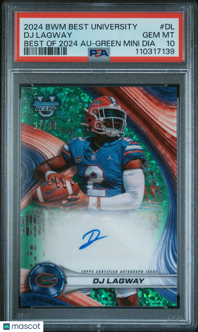 2024 Bowman Best University Auto DJ Lagway #DL Green Mini Dia 32/99 PSA 10