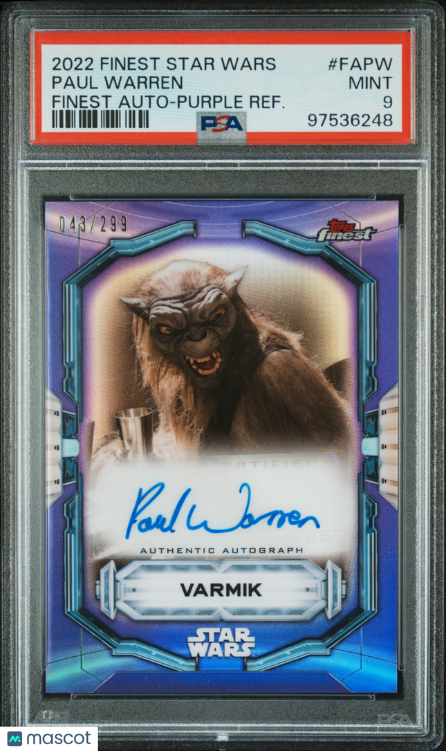 2022 Topps Finest Star Wars Finest Auto Paul Warren as Varmik PSA 9 Purple /299