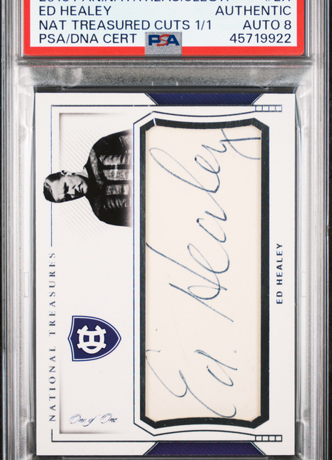 2018 National Treasures Treasured Cuts 1/1 Ed Healey #EH 1/1 PSA A Auto 8