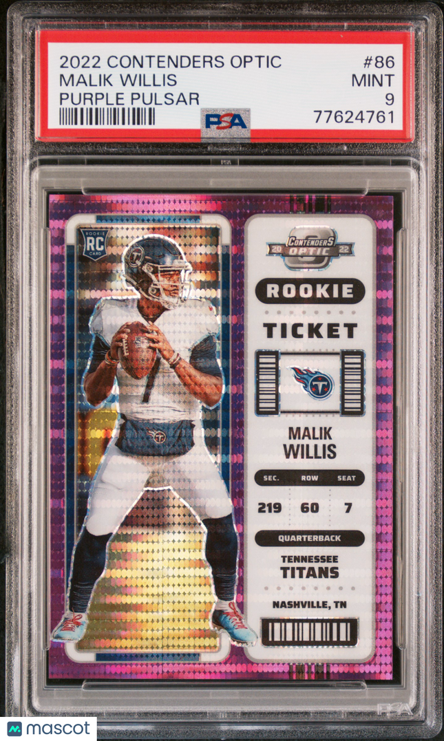 2022 Panini Contenders Optic Malik Willis #86 Purple Pulsar PSA 9 /26