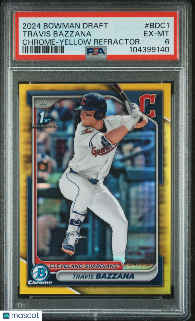 2024 Bowman Draft Travis Bazzana #BDC1 Chrome Yellow Refractor 54/75 PSA 6