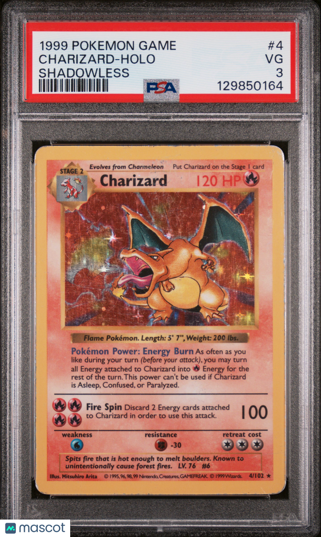 1999 Pokemon Game Charizard Shadowless PSA 3 #4