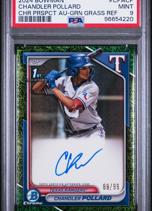 2024 Bowman Chrome Auto Chandler Pollard #CPACP Prspct Green Grass Ref /99 PSA 9